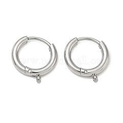 304 Stainless Steel Huggie Hoop Earring Findings, with Loops, Stainless Steel Color, 13.5x12x2mm, Hole: 1mm