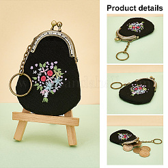 ツリー柄キスロック財布刺繍スターターキット  プラスチック刺繡フープを含む  ファブリック  スレッド  針  財布フープキーホルダー  ミックスカラー  75~145x62~140x0.1~9mm&nbsp;DIY-WH0043-46