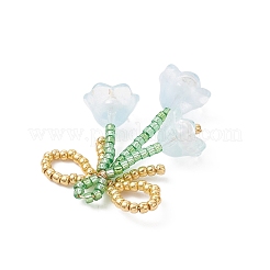 ガラスシードビーズの蝶結びと花のペンダント  ライトブルー  38x27x12mm  穴：3x2.5mm&nbsp;PALLOY-MZ01129-04