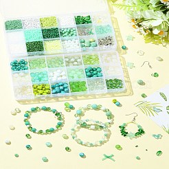 DIY ガラスビーズイヤリング作成キット  グリーン  8~9mm  穴：1mm&nbsp;DIY-YW0011-24