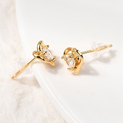 Brass Micro Pave Clear Cubic Zirconia Heart Stud Earrings&nbsp;EJEW-C158-07G