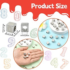 304ステンレススチールヨーロピアンビーズ  大穴ビーズ  番号の立方体0~9  ステンレス鋼色  8x8x8mm  穴：5mm  10個/セット&nbsp;FIND-CJC0437-013P