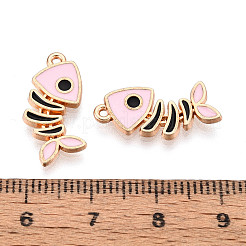 合金とエナメルのペンダント  魚の骨  カドミウムフリー＆鉛フリー  ゴールドカラー  ピンク  20x10x2mm  穴：1.2mm&nbsp;ENAM-T021-33A-G