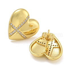 Rack Plating Brass Micro Pave Clear Cubic Zirconia Stud Earrings&nbsp;EJEW-I313-10G-03