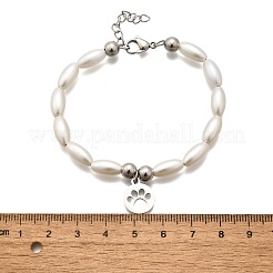 304 Stainless Steel Flat Round with Paw Print Charm Bracelets for Women&nbsp;BJEW-C098-11P