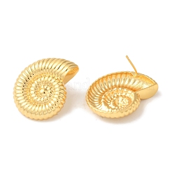 ラックメッキスパイラルシェルシェイプ真鍮スタッドピアス  カドミウムフリー＆鉛フリー  長持ちメッキ  18KGP本金メッキ  31.5x25.5mm&nbsp;EJEW-B062-35G