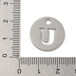 変色しない304ステンレススチールペンダント  ステンレス鋼色  アルファベット付きフラットラウンド  U字  19x1.2mm  穴：2.5mm&nbsp;STAS-F233-M-P01-A-U