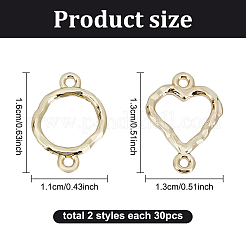 60 個 2 スタイル合金リンク/コネクター  リング＆ハート  ライトゴールド  17x12x1.5mm  穴：1.2~1.4mm  30個/スタイル&nbsp;FIND-GL0001-69