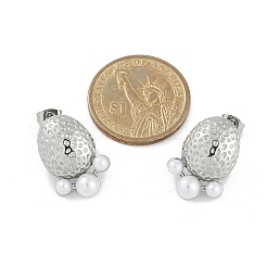 304ステンレススチール製オーバルスタッドピアス  女性用プラスチック模造真珠付き  ステンレス鋼色  22x15mm&nbsp;EJEW-A119-04P