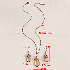 ティアドロップ合金ガラスペンダントネックレス＆ダングルイヤリングセット  赤銅鉱  450mm&nbsp;FS-WGA3296-01