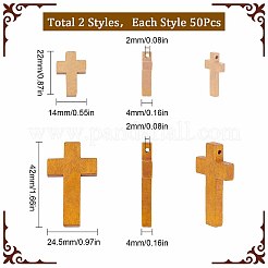2スタイルの木製ペンダント100個  染め  クロスチャーム  無鉛の  ミックスカラー  22~42x14~24.5x4mm  穴：1.8~2mm  50個/スタイル&nbsp;WOOD-SC0001-43