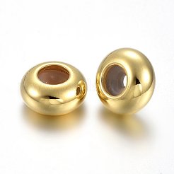 201ステンレスビーズ  内部のゴムと  スライダービーズ  ロンデル  ゴールドカラー  7x3.5mm  穴：3mm  ゴム穴：1.2mm&nbsp;STAS-O110-12G-C