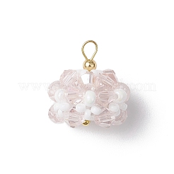 ガラスチャーム  花  ガラスシードビーズと真鍮ループ付き  多面カット  ミスティローズ  17.5x16mm  穴：2.3mm&nbsp;PALLOY-MZ00673-06
