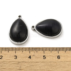 304ステンレスペンダント  猫の目で  ティアドロップ  ブラック  22x14x7.4mm  穴：1.4mm&nbsp;STAS-L022-045P-05
