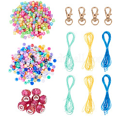 Diyキーホルダー作成キット  合金製回転ロブスタークロウ留め金20個付き  400PCSアクリルビーズ  6本のワックスポリエステルコード  透明樹脂ロンデルヨーロピアンビーズ10個  ミックスカラー  31x12x5mm  穴：9x7mm&nbsp;DIY-TA0014-52