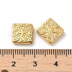 304ステンレススチールビーズ  菱形  18KGP本金メッキ  13x13x3.5mm  穴：1.2mm&nbsp;STAS-I203-26G