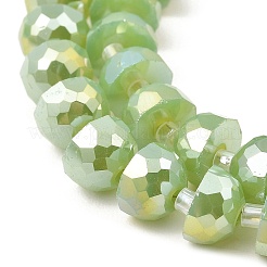 Abカラープレートガラスビーズ連売り  イミテーション翡翠  多面カット半円形  黄緑  7~7.5x5mm  穴：1mm  約80個/連  20.87''~21.26''（53~54センチメートル）&nbsp;EGLA-P051-02A-A01