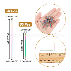 100個 2スタイル 304ステンレススチール フラットヘッドピン  虹色  20~30x0.6~0.7mm  ヘッド：1.3~1.4mm  50個/スタイル&nbsp;STAS-UN0049-38