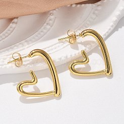 女性用304ステンレススチールスタッドピアス  イオンプレーティング（ip）  ハート  18KGP本金メッキ  25x20x2.5mm&nbsp;EJEW-L296-002G