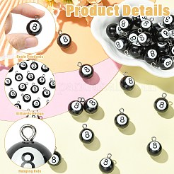 不透明樹脂ペンダント  ビリヤード  プラチナ鉄ループ付き  ブラック  20.5x15.5mm  穴：2.5mm&nbsp;RESI-CJC0015-34