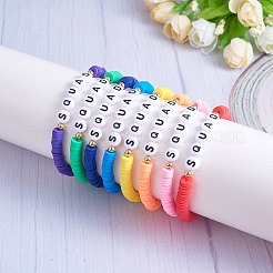 8 個 8 色ポリマークレイ heishi サーファーストレッチブレスレットセット  アクリル ワード スクワッド プレッピー ブレスレット 女性用  ミックスカラー  内径：2-1/8インチ（5.5cm）  1個/スタイル&nbsp;BJEW-SW00085