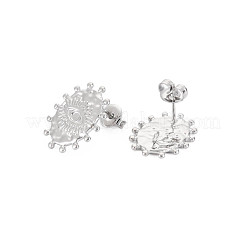 304ステンレススチールスタッドピアス金具  エナメルのイヤリング設定  イヤーナットとループ付き  ナザールボンジュウ付きオーバル  ステンレス鋼色  19x15mm  穴：2mm  ピン：0.7mm  トレイ：2mm&nbsp;STAS-N097-220P