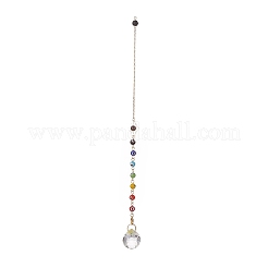 Mixed Natural Gemstone Drowsing Pendulums with Chakra Handmade Lampwork Evil Eye & Brass Sun&nbsp;PALLOY-JF01974
