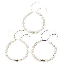 3Pcs 3 Colors Summer Synthetic Turquoise Starfish & Natural Cowrie Shell & White Imitation Pearl Adjustable Beaded Necklaces&nbsp;NJEW-JN05270