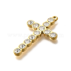 304ステンレスペンダント  ラインストーン付き  イオンプレーティング（ip）  クロス  18KGP本金メッキ  43x25x4mm  穴：1.8mm&nbsp;STAS-E545-06G