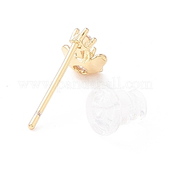 Pink Cubic Zirconia Sakura Stud Earrings for Women&nbsp;LS-EJEW-A065-05G