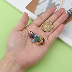 天然チップ宝石のペンダントの飾り  真鍮カニカン付き  プラチナ  ミックスカラー  50x15mm&nbsp;HJEW-JM00213
