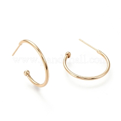 真鍮ハーフフープピアス  スタッドピアス  長持ちメッキ  リング  18KGP本金メッキ  22x26x1.5mm  ピン：0.7mm&nbsp;X-EJEW-F255-02G