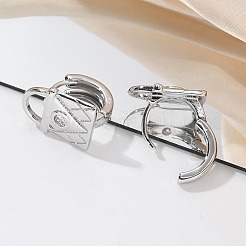 真鍮とガラスのフープピアス  ロック  プラチナ  14.5x11x13.5mm&nbsp;EJEW-Q014-12P