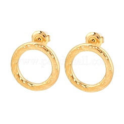 女性用304ステンレススチールスタッドピアス  ハンマー加工された質感のリング  ゴールドカラー  17.5mm&nbsp;EJEW-P345-02G