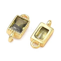 Brass Pave Cubic Zirconia Rectangle Connector Charms&nbsp;KK-P348-10G-02