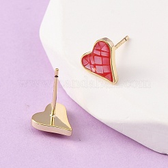 Brass Enamel Heart Stud Earrings&nbsp;EJEW-I322-08G