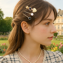 6個 6スタイル 合金ヘアボビンピン  プラスチック製の模造パールビーズ付き  ゴールドカラー  57.5~76x14.5~25.5x9.5~15.5mm  1個/スタイル&nbsp;PHAR-HY0001-11