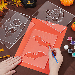 ハロウィーンテーマのアクリルキルティングテンプレート4個  diyパッチワークミシンクラフト  透明  混合図形  203x140x4.5mm&nbsp;DIY-BC0015-86B