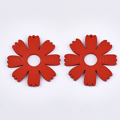 塗装された天然木のペンダント  花  ミックスカラー  49.5x49x3mm  穴：1mm&nbsp;WOOD-Q040-010-M