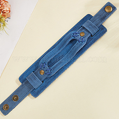 女性用・男性用牛革コードブレスレット  鉄の留め金付き  スチールブルー  9-7/8x1-3/4x3/8インチ（25.1x4.5x0.95cm）&nbsp;BJEW-WH20012-04AG-03