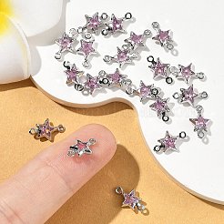 シェグレース 真鍮 パヴェ キュービックジルコニア スターコネクターチャーム  カドミウムフリー＆ニッケルフリー＆鉛フリー  長持ちメッキ  プラチナメッキ  ピンク  11x7x3mm  穴：0.9mm＆1mm&nbsp;XGRQ2O212-441B-P