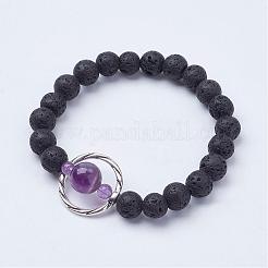 Natural Lava Rock Beads Stretch Bracelets&nbsp;BJEW-JB02838