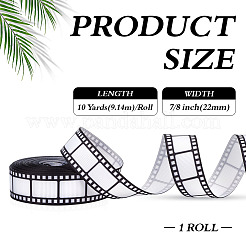プリントポリエステルリボン  フィルム模様  ギフトラッピングパーティー用  ブラック  7/8インチ（22mm）  約10.00ヤード（9.14m）/ロール&nbsp;OCOR-WH0105-137E