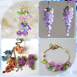 風鈴作り用ガラスビーズキャップ200個  マルチ花弁  花  青紫色  7x11.5x11.5mm  穴：1.2mm&nbsp;GLAA-SP0001-03D