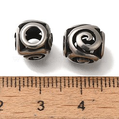 304ステンレススチールヨーロピアンビーズ  大穴ビーズ  渦の丸  アンティークシルバー  9.5x10mm  穴：4mm&nbsp;STAS-D191-16A-AS