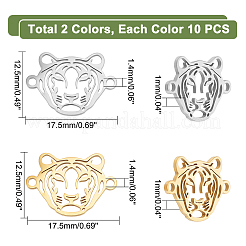 20個 2色 201ステンレススチールコネクターチャーム  レーザー切断  虎  ミックスカラー  12.5x17.5x1mm  穴：1.4mm  10個/カラー&nbsp;STAS-DC0009-24