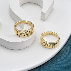 調節可能なラックメッキ真鍮マイクロパヴェキュービックジルコニア指輪女性用  カドミウムフリー＆鉛フリー  長持ちメッキ  単語の愛  18KGP本金メッキ  8mm  内径：17mm&nbsp;RJEW-M028-47G