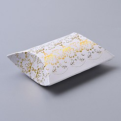 紙枕キャンディーボックス  結婚式の好意のベビーシャワーの誕生日パーティー用品  長方形  ゴールド  花柄  折りたたみ：9.1x6.3x2.65cm  展開：11.3x6.9x0.1cm&nbsp;CON-I009-13B