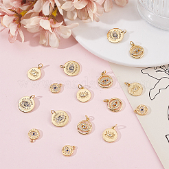 16Pcs 4 Styles Brass Micro Pave Cubic Zirconia Pendants&nbsp;KK-BBC0024-13