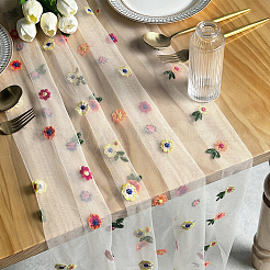 ポリエステルテーブルランナー  ダイニングテーブル用  花模様の長方形  ホワイト  3000x720x1.5mm&nbsp;AJEW-WH20020-537C
